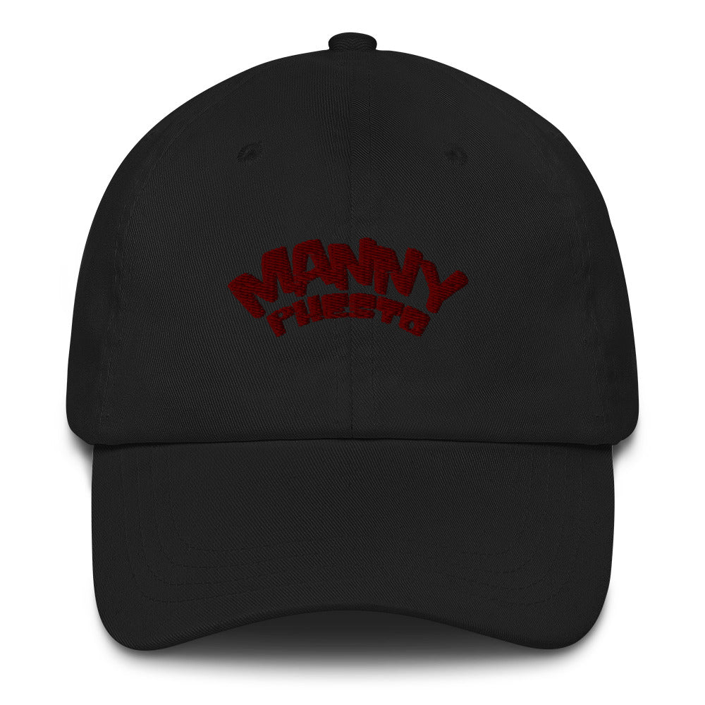 Manny Phesto Over (Sexy Embroidered Red Text) Text – South Logo Dad Hat